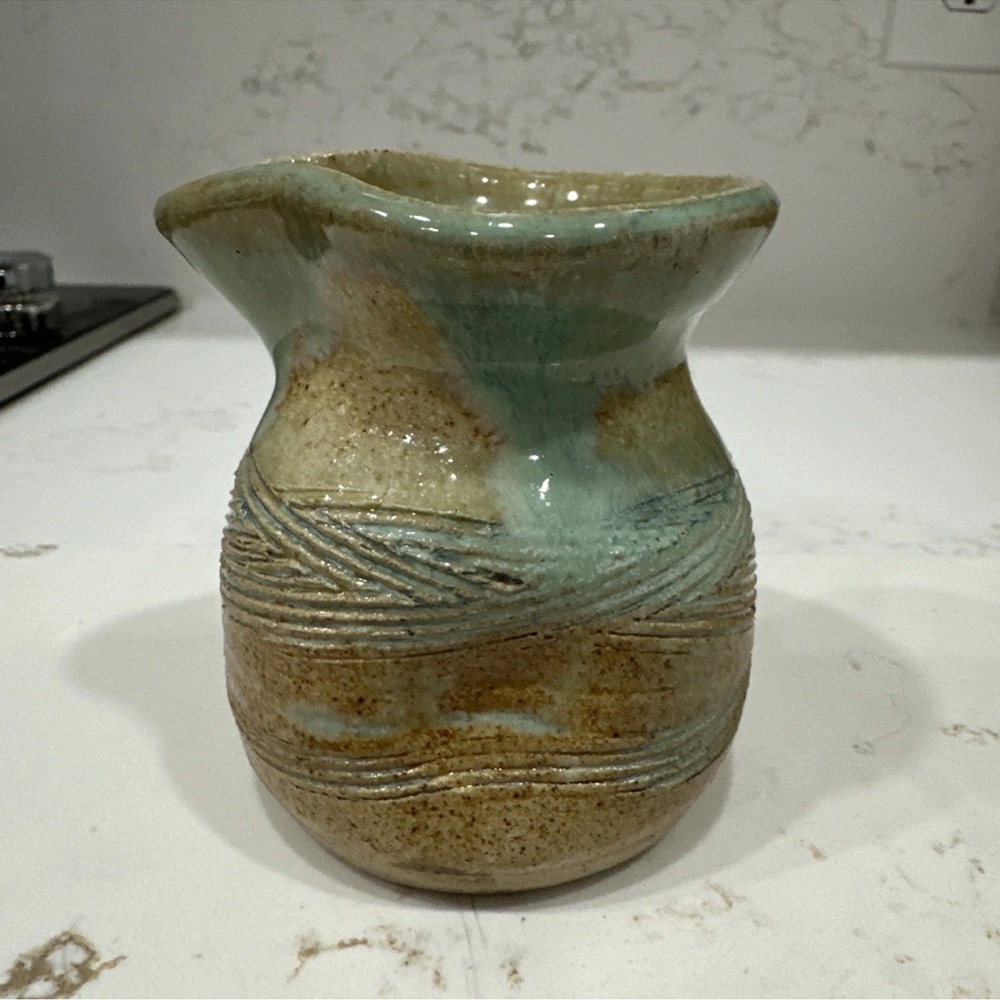 Studio Art Pottery Creamer Ceramic 3.25” high 2.75” wide on top Signed Haymond